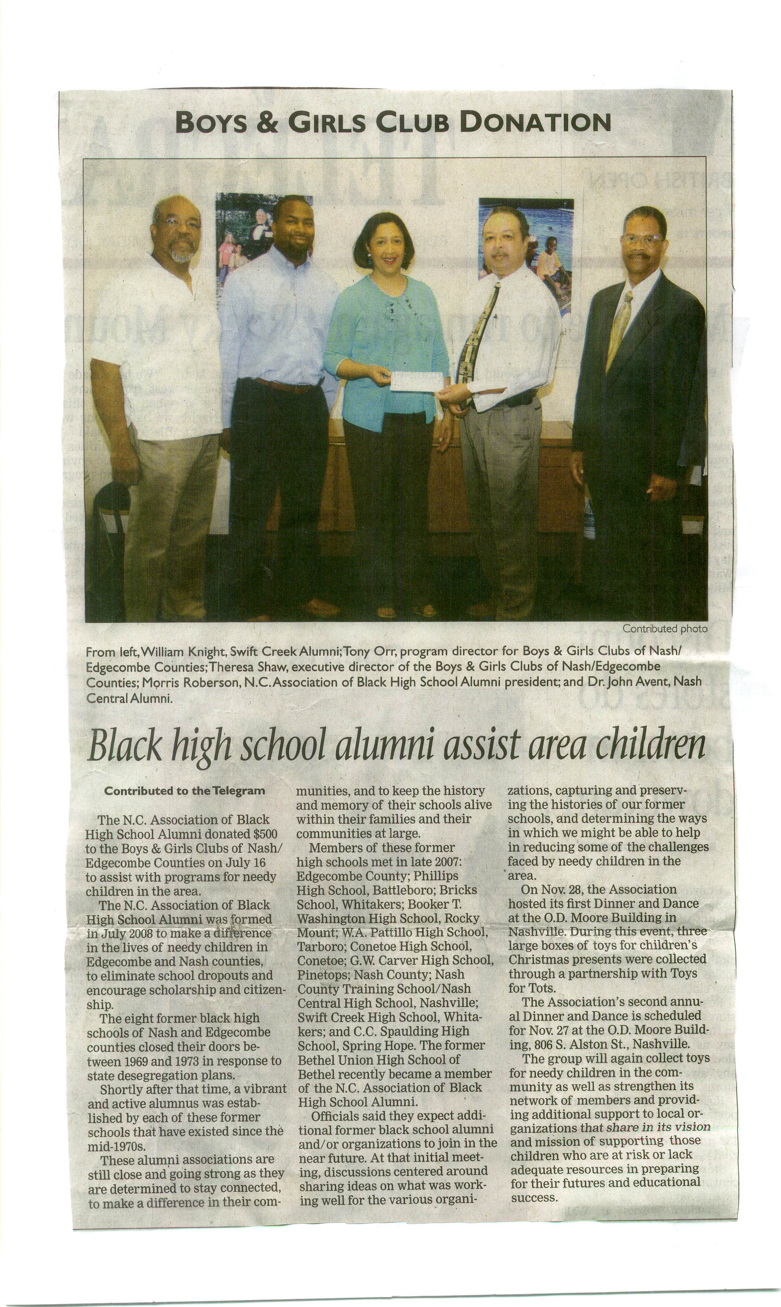 NCABHSA - MAKING A DONATION TO EDGECOMBE/NASH BOYS AND GIRLS CLUB 2009