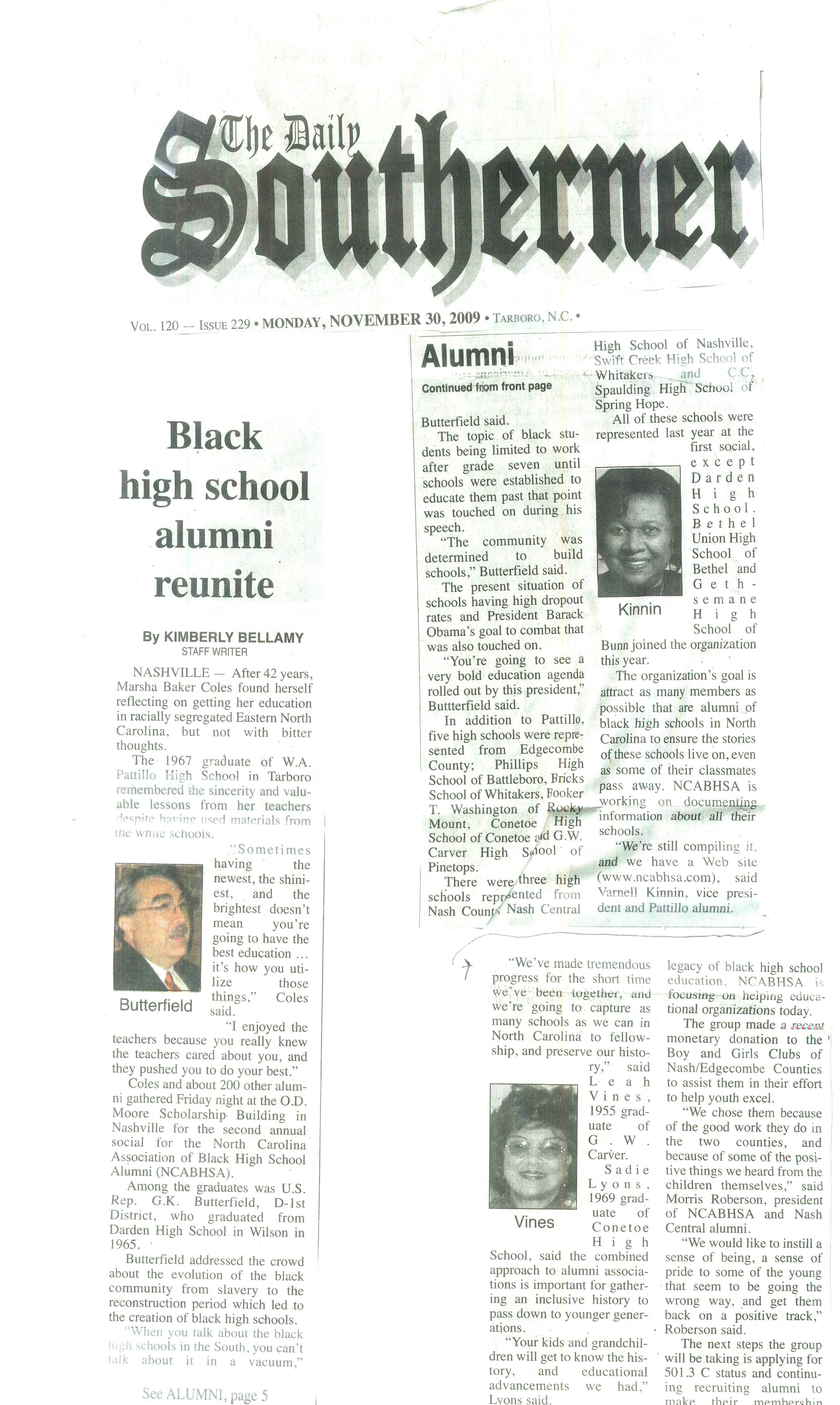 NCABHSA ARTICLE BY REPORT KIMBERLY BELLAMY FROM THE TARBORO DAILY SOUTHERNER, NOVEMBER 30, 2009